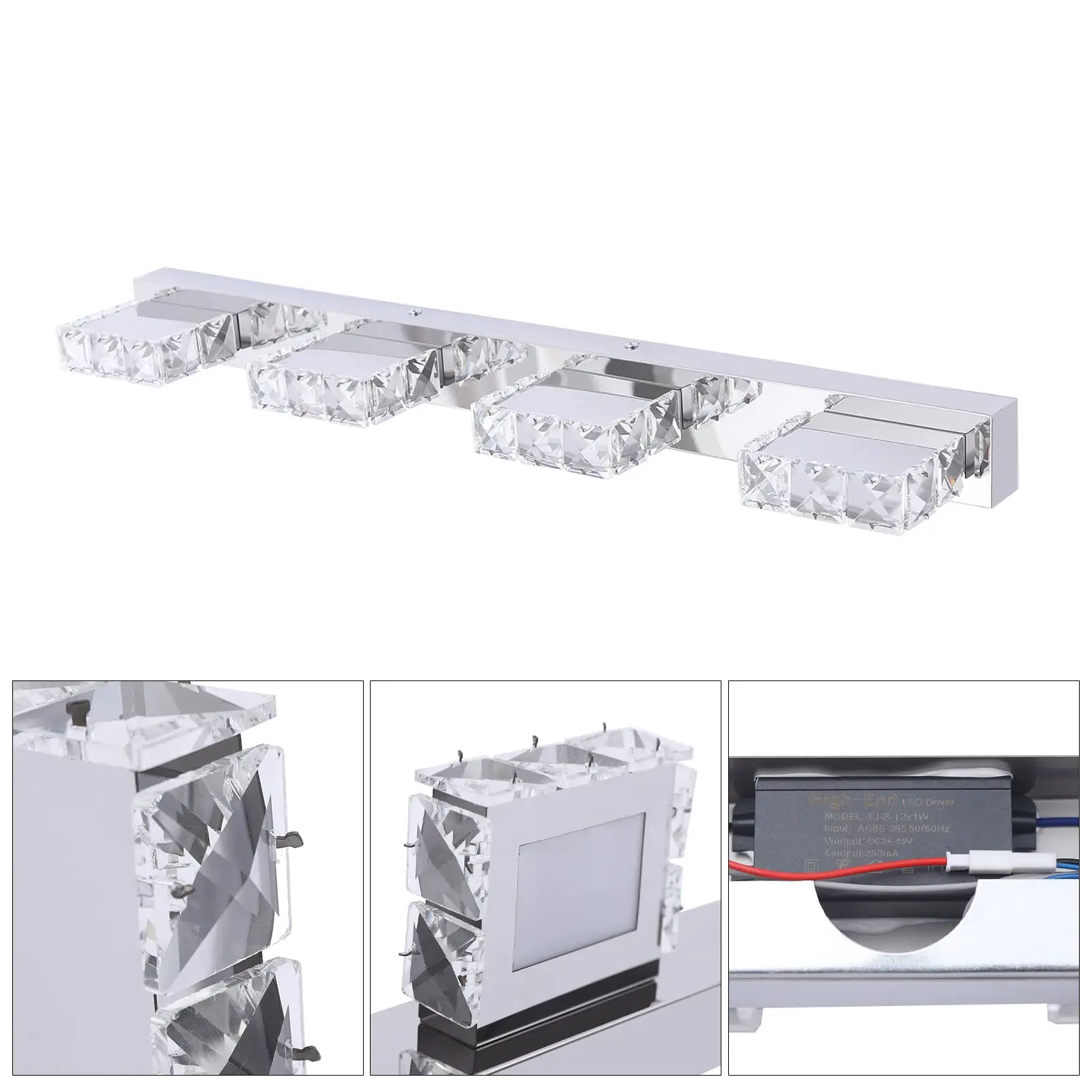 24.4 Inch Crystal Vanity Light 4 Lights Bathroom Lighting Fixtures Modern Chrome Toilet Led Wall Lamp Sconce over Mirror for Indoor Use