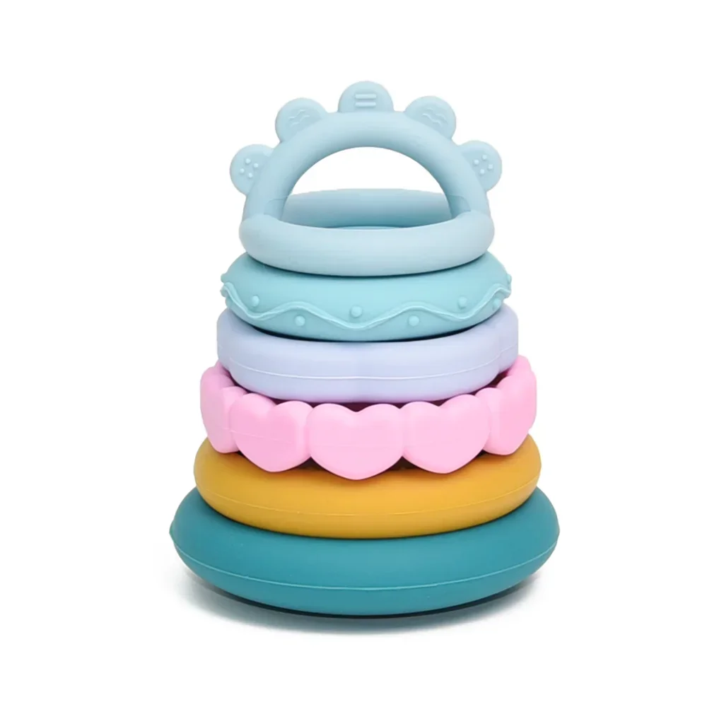 TeWindsor-Jouets de construction en silicone pour bébé, sans BPA, 3D dos Montessori, à empiler, cadeau