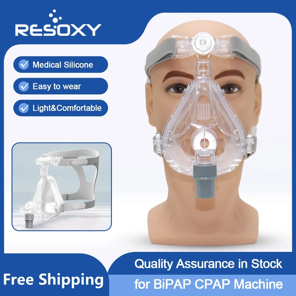 RESOXY Masque facial complet CPAP Masque d'apnée du sommeil avec couvre-chef compatible avec CPAP, bipap, masque de resporateur complet pour machine d'apnée