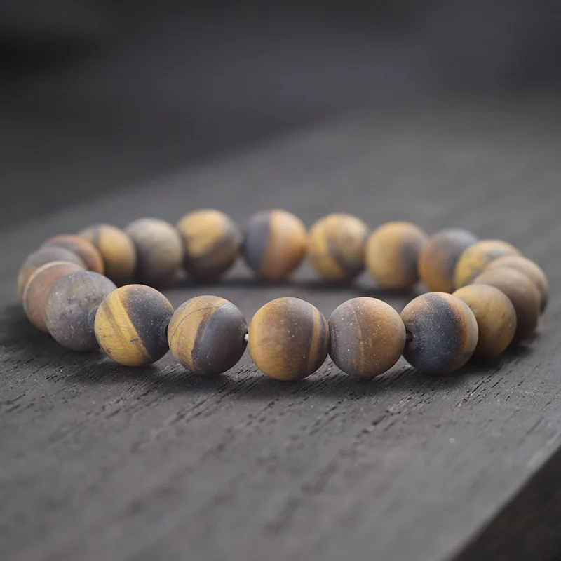 100% Natural Matte Tiger Eyes Stone Bracelet Men Minimalist 4/6/8/10/12/14mm Beaded Braclet Homme Uranus Brazalete Gift For Him