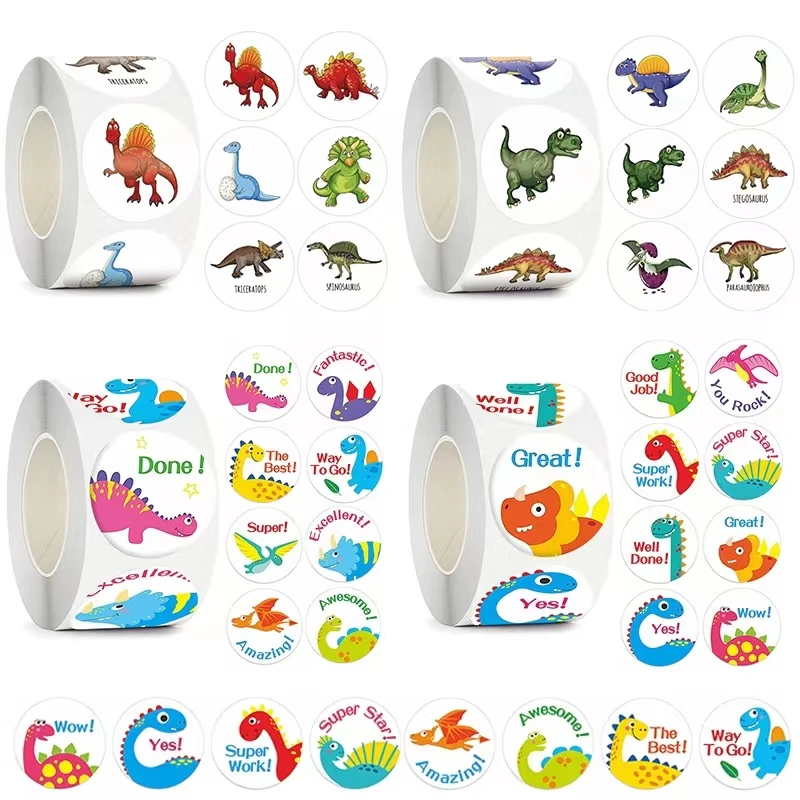 500 Pcs New Cartoon Dinosaur Reward Stickers Animal Classic Toy Label for Teachers Motivational Kids Stationery Stickers Supplie