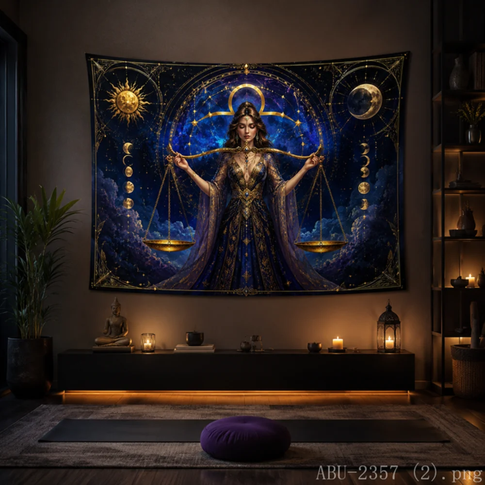 VIKAMA Cosmic Black Cat Tapestry Moon Goddess Starry Wall Hanging Spiritual Yoga Room Decor