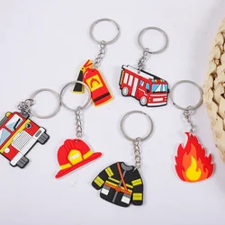 12Pcs Cartoon Fire Truck Silicone Keychains Toys for Kids Firefighter Theme Birthday Party Favors Pinata Fillers Goodie Bag