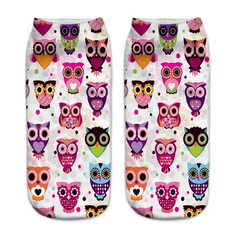 New Meias Summer Autumn Harajuku Owl Socks 3D Print Animal Women's Low Cut Ankle Sokken Special gifts