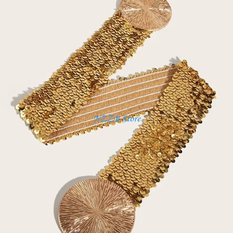 T21F حزام لامع مشد مرن حزام أنيق مطرز بالترتر لفستان السهرة #2