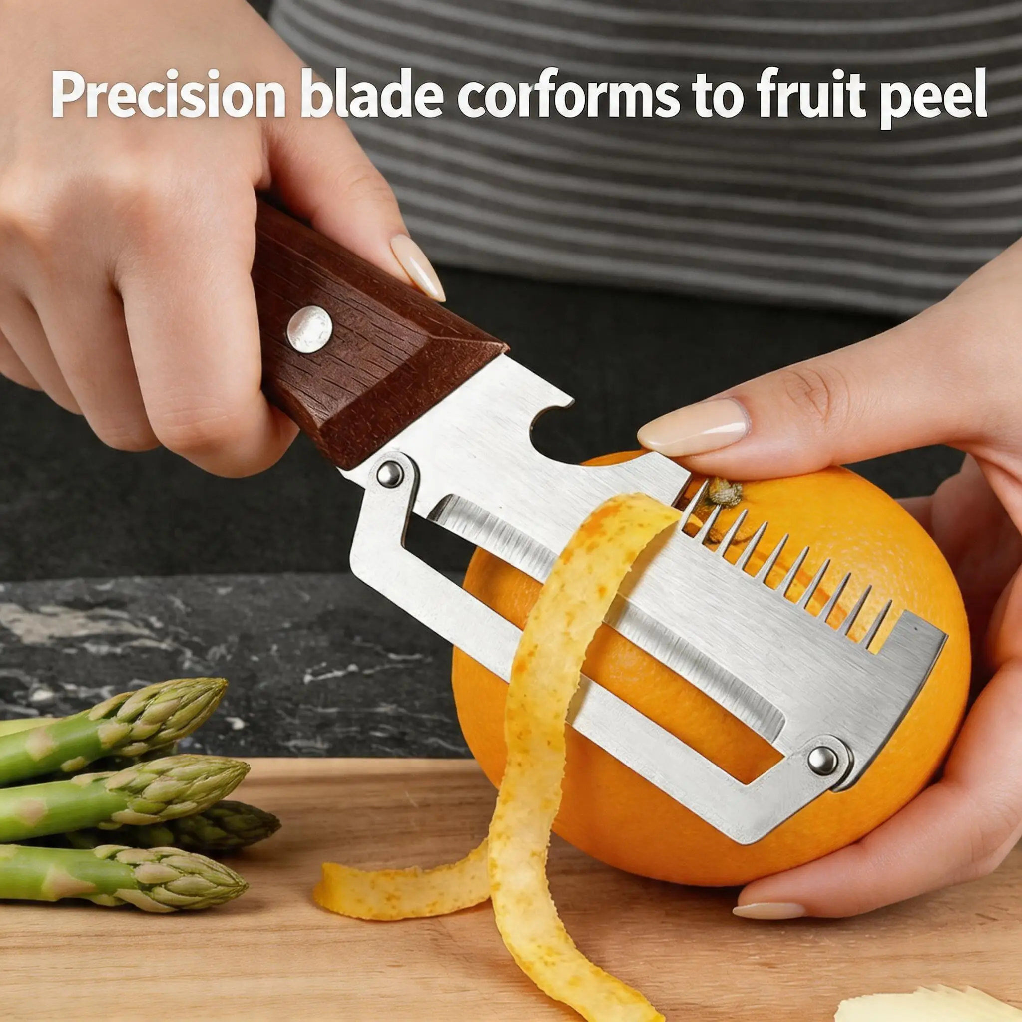 Multifunctional Peeler & Scallion Shredder Stainless Steel Sharp Solid Wood Handle Kitchen Tool Kitchen Vegetable Cutting Tool