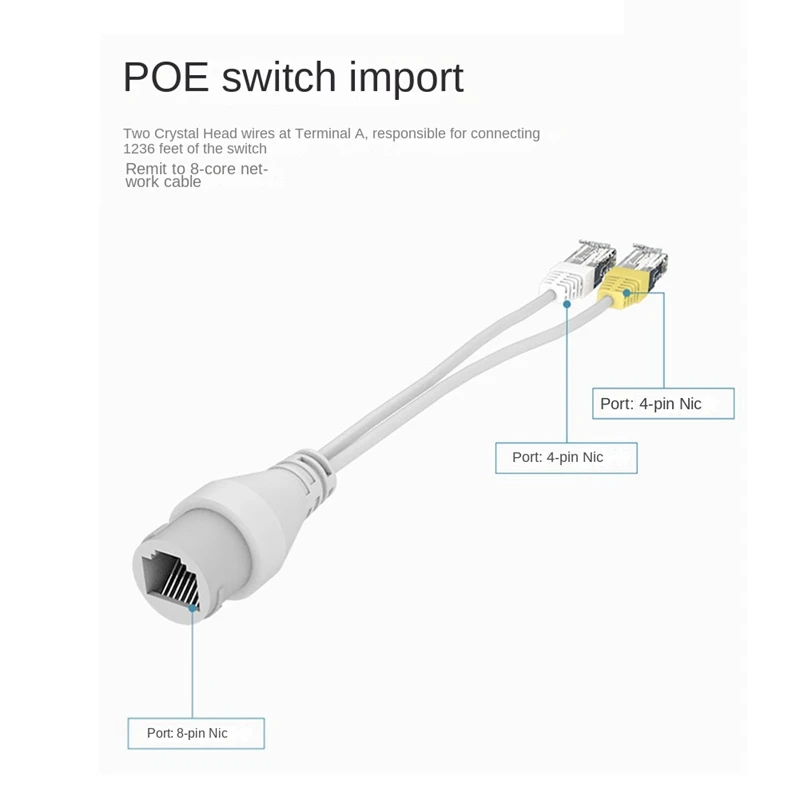 1Set 2-In-1 POE Camera Simplified Cable Connector Splitter Cable Connector Three-Way RJ45 Head POE Camera Install Adapter