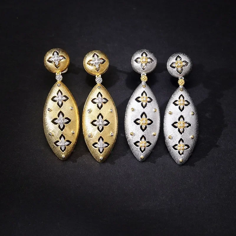 

Copper inlay zircon vintage style palace fashion earrings for women light luxury simple stud earring party wedding jewelry