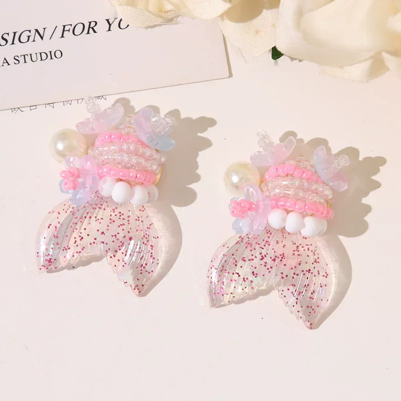 10pcs Sparkling Fish Tail Goldfish Patch Fashion Applique patches For Clothing DIY crystal beads pearl tassel accessories