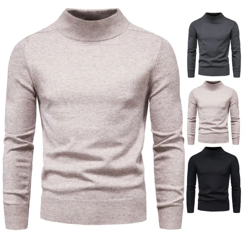 

2023 Autumn/Winter New British Style Foreign Trade Men's Shirt Solid Color Half High Neck Slim Fit Sweater Underlay