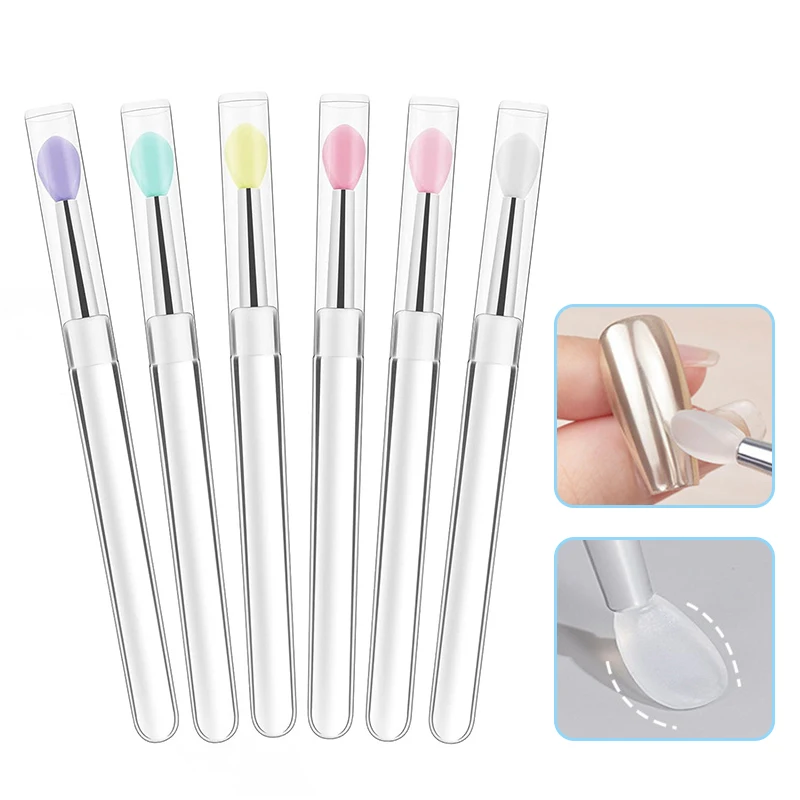 1/5pcs Flat Silicone Applicator Sticks Reusable Lip Brush With Cover For Dust Prevention Silicone Nail Powder Applying Tools