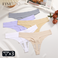 FINETOO 3PCS Seamless Female Thongs Sexy Women's Panties Silk Satin Underwear G-Strings Low-Rise Invisible Underpants T-Back Hot