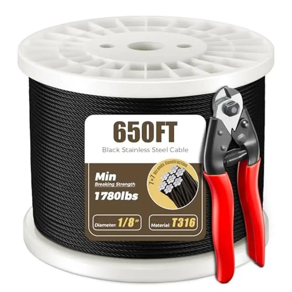 

650FT T316 Black Stainless Steel Cable Wire Rope Aircraft Indoor Outdoor Railing Stair Deck Fencing 7x7 Elegant Design Reliable