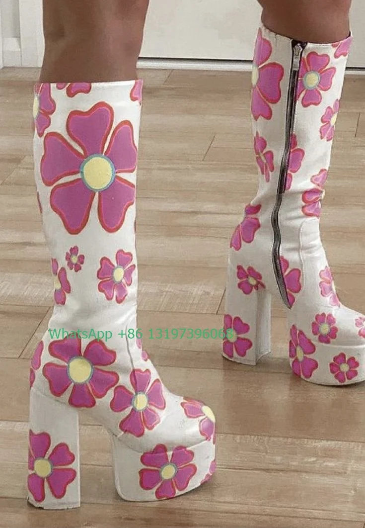 Lady cute purple calf boots sexy hollow Mary Jane shoes cross mental design platform boots chunky heels multi trap footwear 46