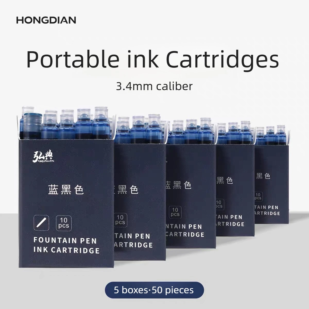 HONGDIAN 50/50 Pack Fountain Pen Ink Cartridges Non Carbon 3.4mm Portable Black Blue Colorful Refill Stationery School Supplies