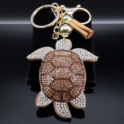 Cute Turtle Keychain for Women Men Crystal Alloy Cute Animal Tortoise Keyring Bag Ornament Accessories Jewelry llaveros KS01