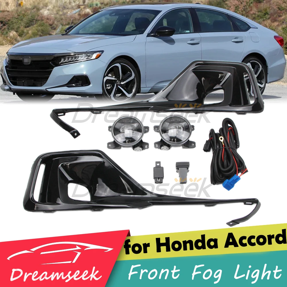 

LED Fog Light Kit Fit For Honda Accord 2021 2022 Front Bumper Lamp With Wiring Bulbs Relay Bezel Switch Harness Wire LH+RH Side