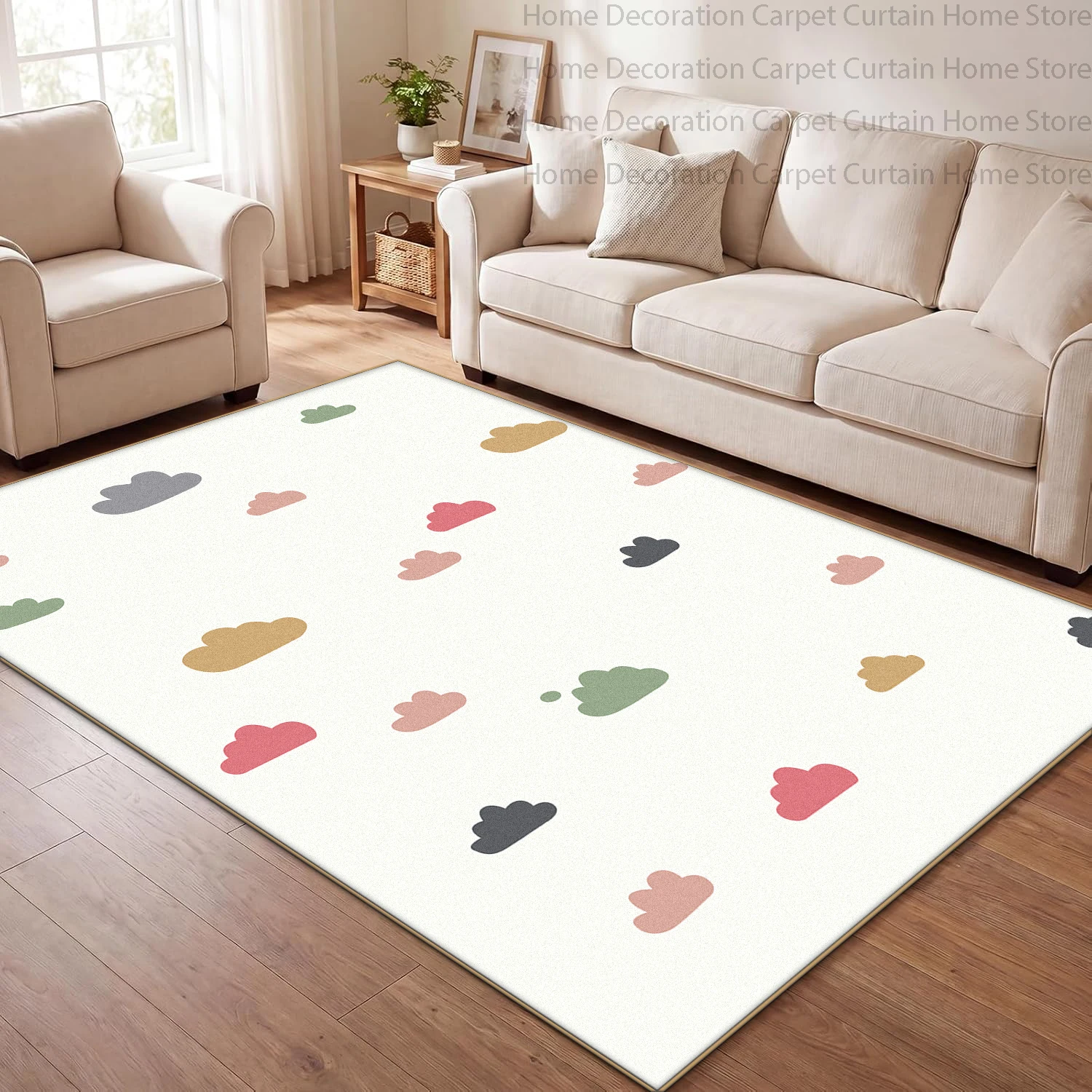 Nordic Cream Abstract Dot Star Print Carpet Living Room Large Area Rug Soft Plush Home Decor Washable Non-Slip Bedroom Play Mats