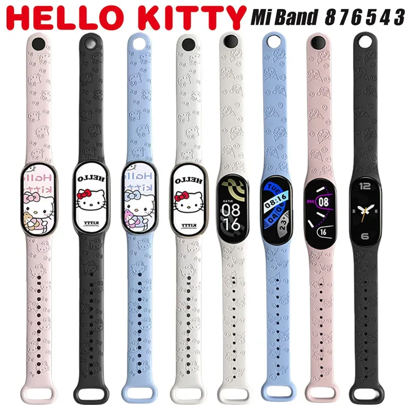 Sanrio Hello Kitty 3D Watchband for Xiaomi Mi Band 8 7 6 5 4 3 Bracelet Mi Band 5 Strap Silicone Sport Replacement Wristband New