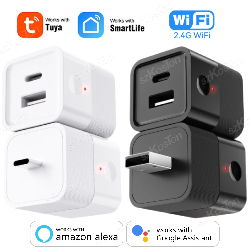 

Tuya WiFi Micro USB Adaptor Type C Power Adaptor Smart Timing Charge Plug Works with Alexa Google Assistant Smart Life