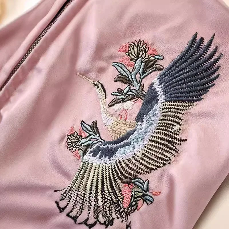 Women Vintage Japanese Harajuku Yokosuka Embroidery Tiger Mount Fuji Reversible Loose Baseball Jacket Casual Outwear