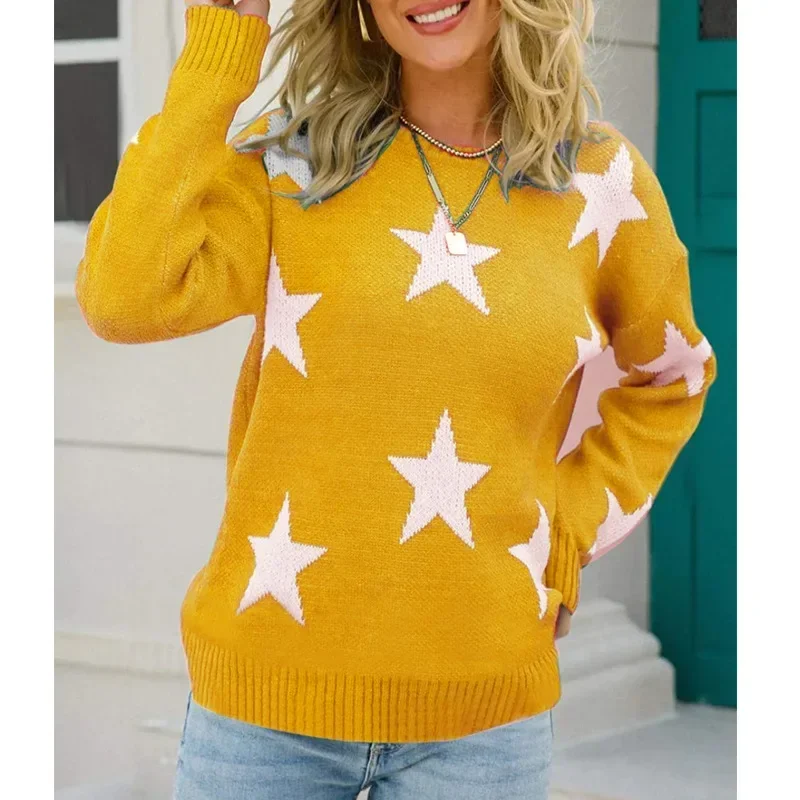 Women sweater Cute Star Pattern Woman Sweaters Winter Autumn Female Knitted Pullovers Street Wear Oversize knitwears jerseys