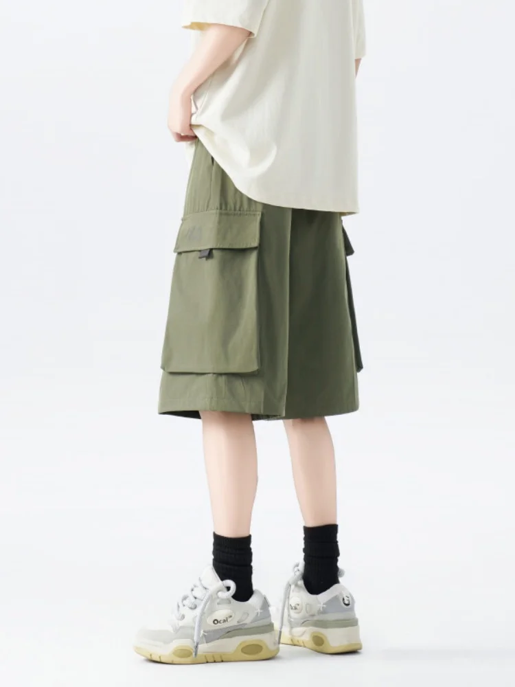 

Military Green Workwear Shorts Men's Summer Thin Loose Multi-Pocket Casual Five-Quarter Pants Straight Loose Wide Leg Mid-Pants