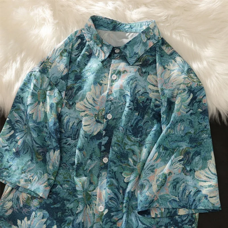 Oversize Couple Shirts High Quality High Appearance Level Floral Shirt Full Print Male Short Sleeve Hawaiian Casual Loose Shirt