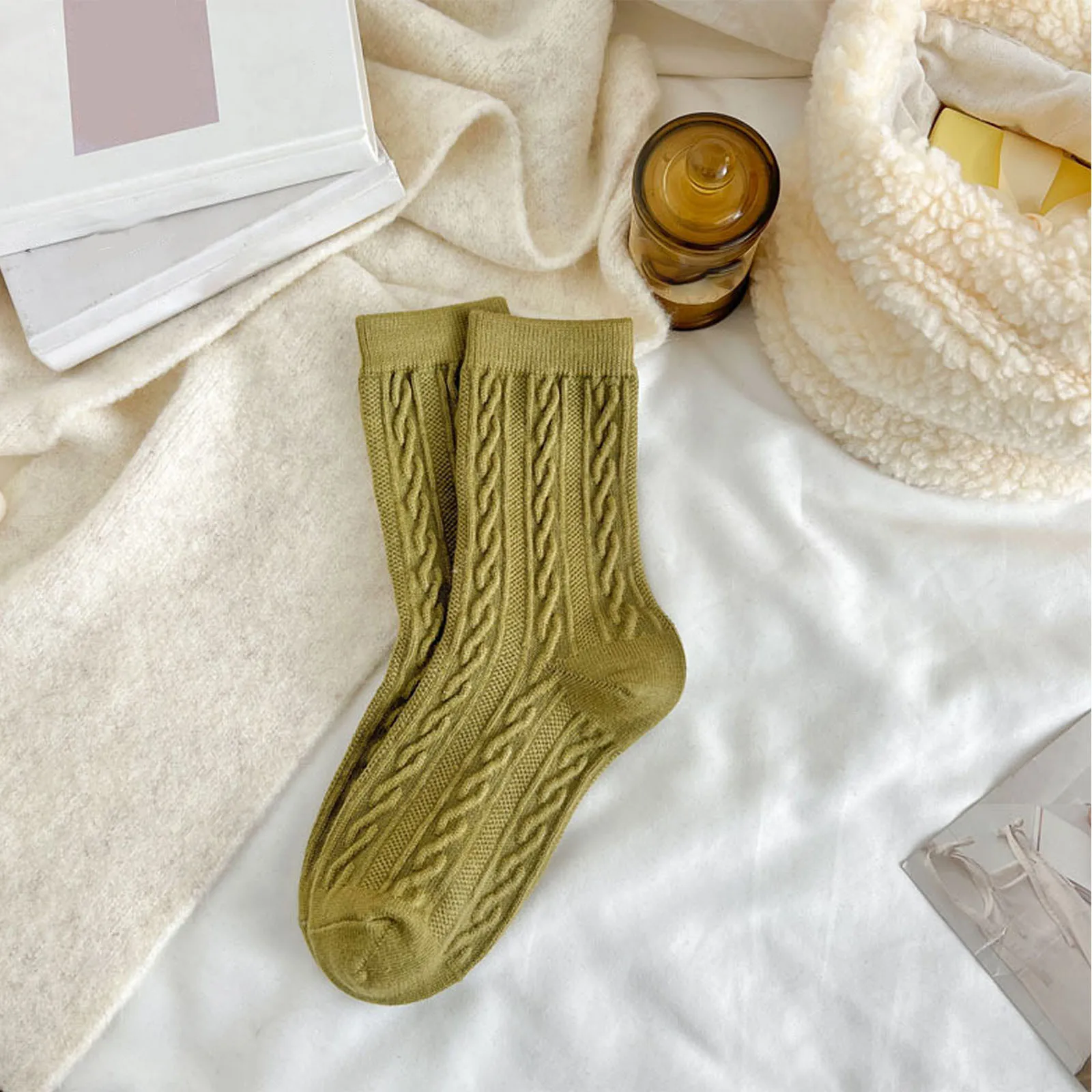 Wool Socks Women's Autumn Winter Thicken Warm Black White Set Thermal Sock Japanese Style Simple Solid Color Socks