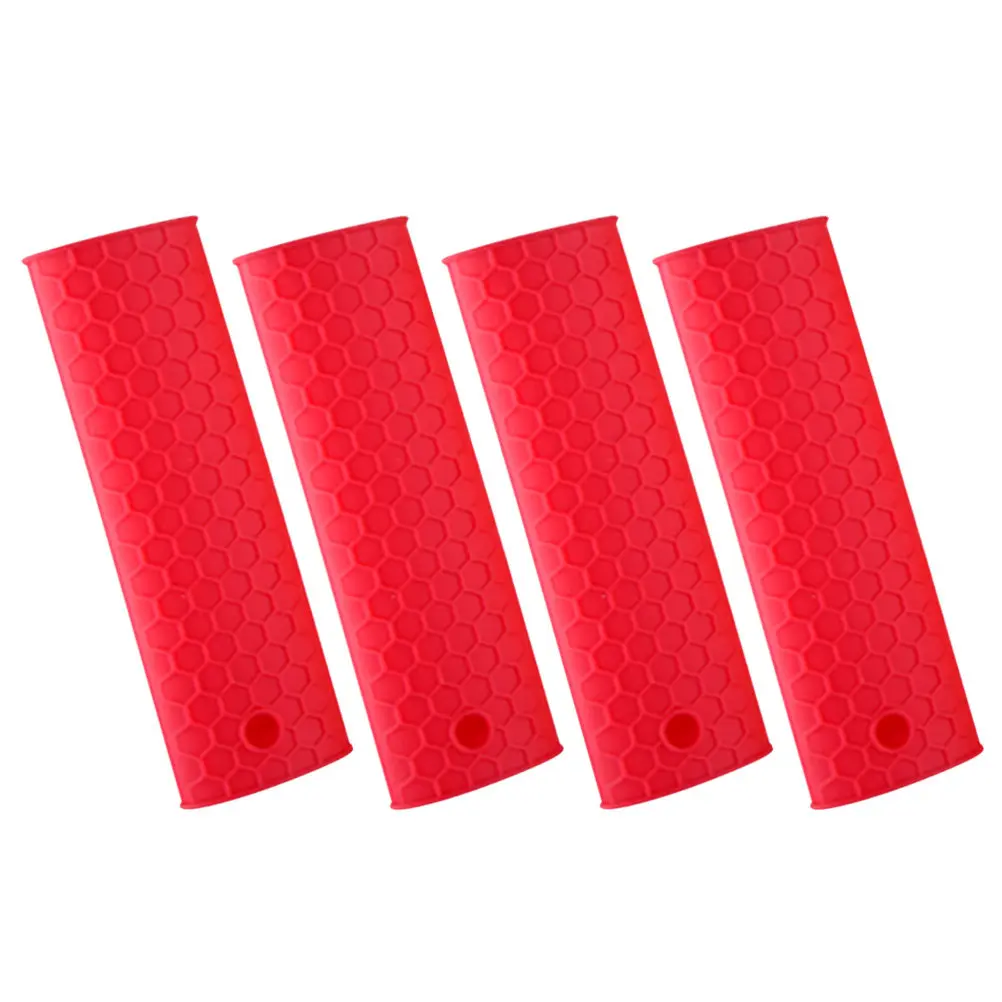 4Pcs Stylish Silicone Pot Handle Sleeve Heat Resistant Non Slip Kitchen Tool for Cast Iron Pan Handle Cover Gift Idea Red