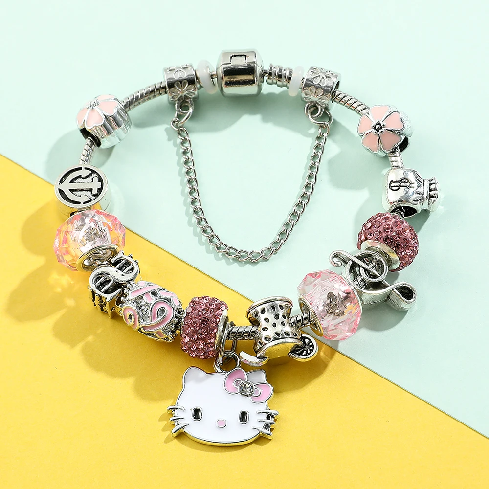 Fashion Sanrio Bracelet Beads for Christmas, Cartoon Character, Hello Kitty, Bowknot, Anime, Crystal, Jewelry Accessories, Gift