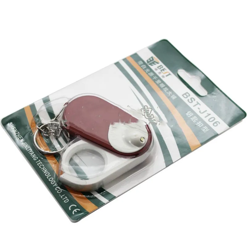 백색 광원이 있는 투시 키체인 유형 돋보기 10배