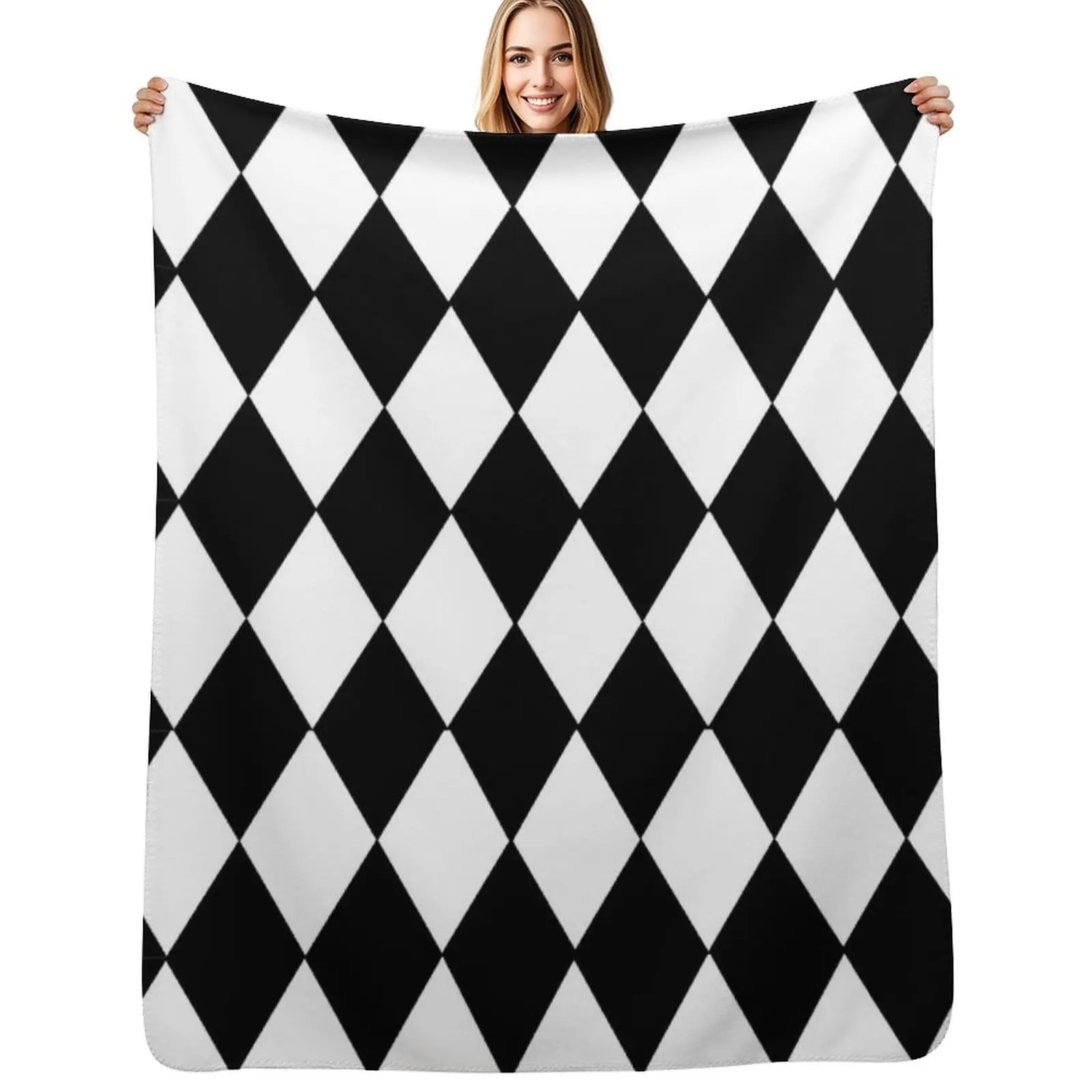 

Black and white diamond pattern Throw Blanket Soft Plaid Luxury Brand anime Soft Beds Blankets