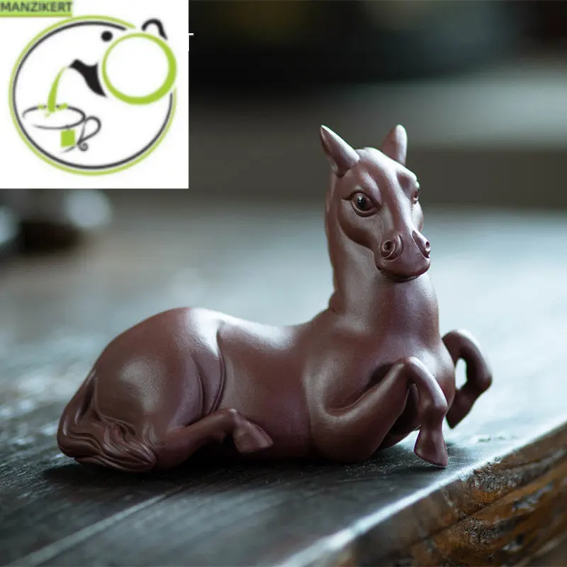 

Chinese Zodiac Horse Statue Ornaments Handmade Sculpture Tea Figurine Crafts Yixing Purple Clay Tea Pet Lucky Tea Set Decoration