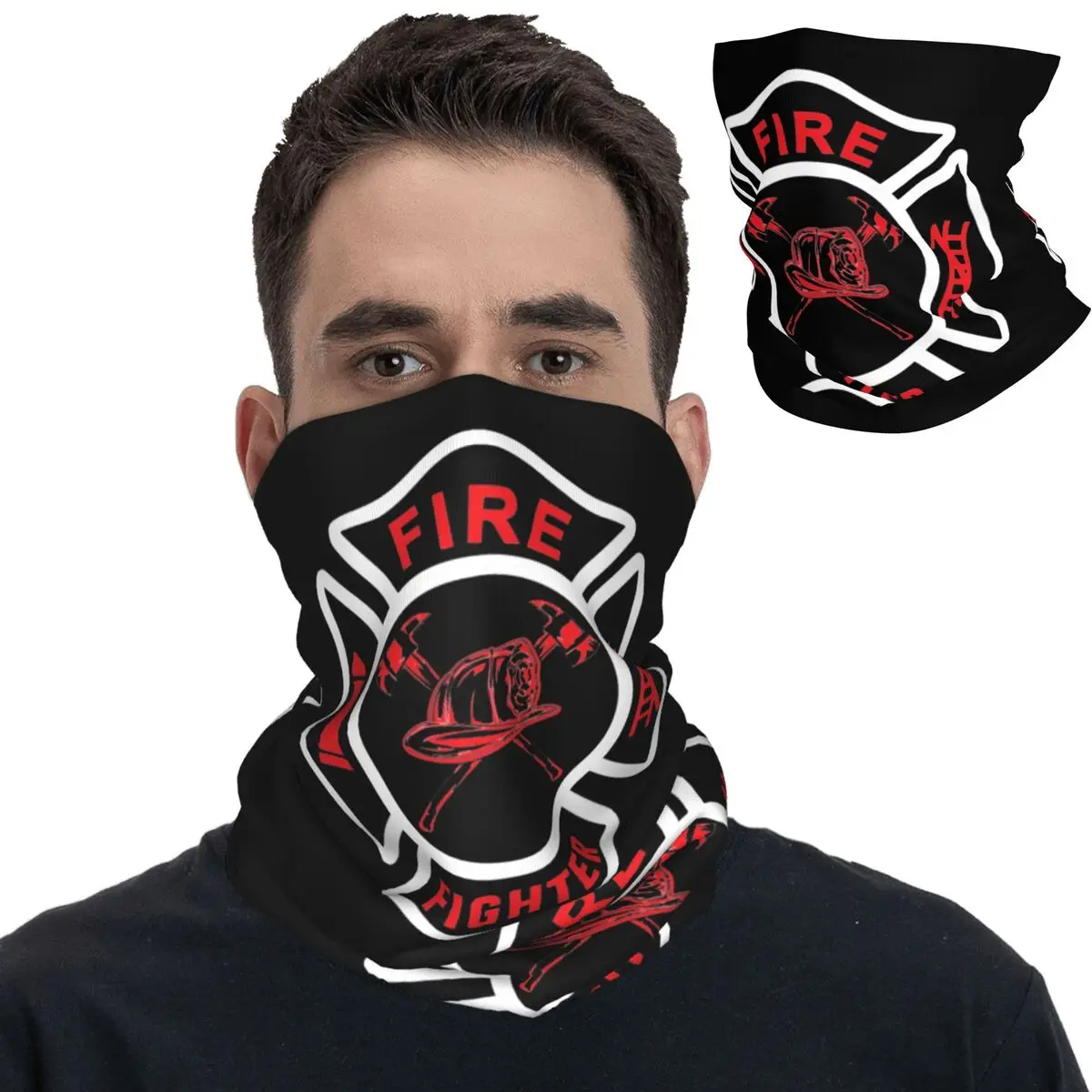 Firefighter Bandana Neck Cover Printed Fire Rescue Wrap Scarf Multi-use Balaclava Cycling for Men Women Adult Windproof