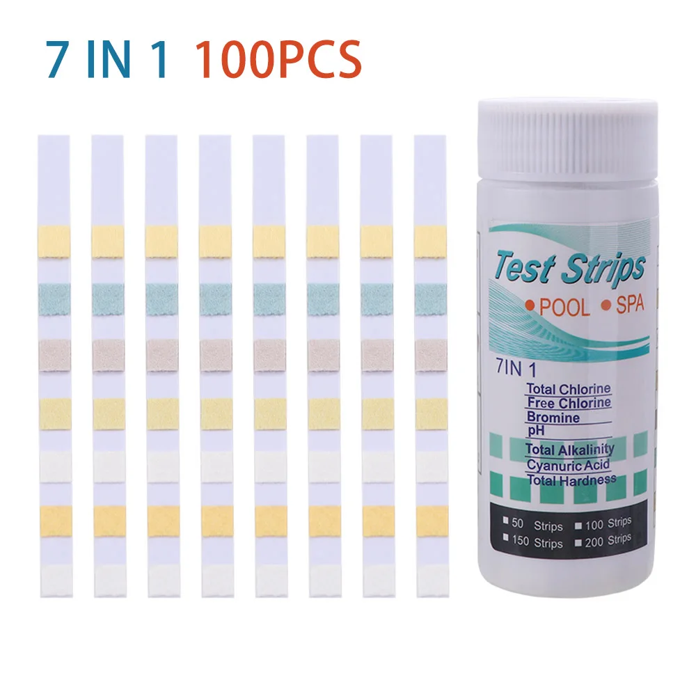 100Pcs 7in1 Swimming Pool Test Strips High Sensitivity Portable Water Quality Test Strip Convenient PH Water Quality Test Paper