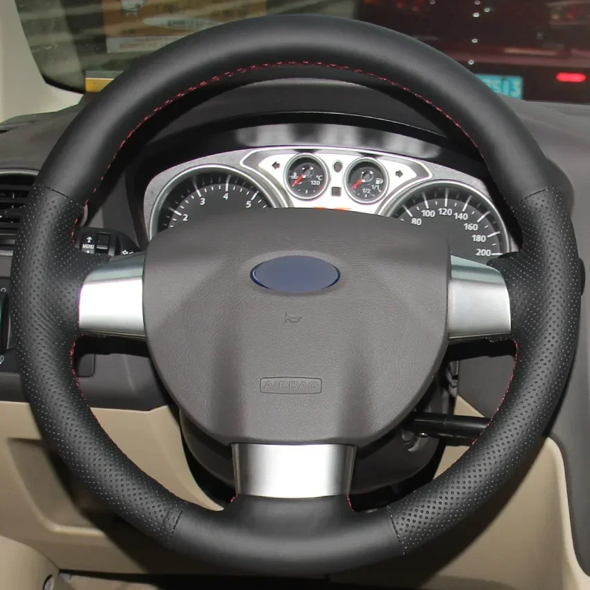 

Hand-Stitch Non-slip Genuine Leather Car Steering Wheel Cover Wrap for Ford Focus 2 2005-2011(3-Spoke Interior Accessories