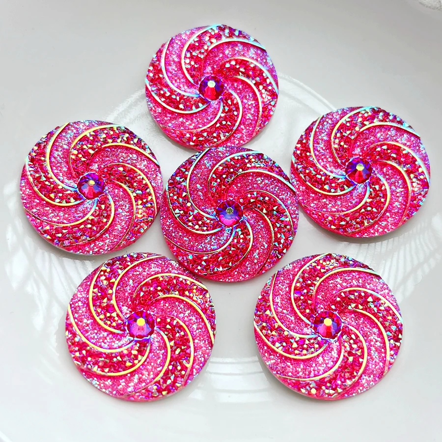 20mm/25mm Rose red AB Pinwheel Mineral surface resin round rhinstone flat back DIY jewelry wedding decoration crafts 10pcs/lot