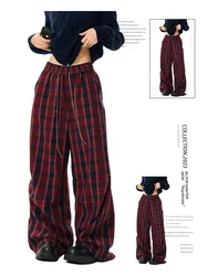 Women's Plaid Pants Harajuku Streetwear Y2k Retro Sweatpants 2000s Autumn Winter 90s Aesthetic Vintage Fashion Casual Clothes