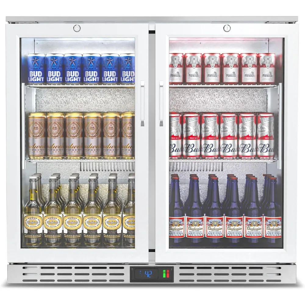 

36 inch 7.4 cu.ft Back Bar Cooler Commercial Under Counter Beverage Refrigerator with 2 Glass Doors & LED Lighting