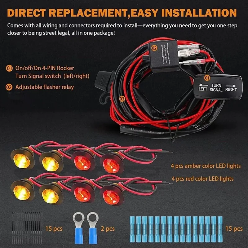 Motorcycle Universal Rocker Switch Turn Signal Kit Horn Flasher Relay Kit For SXS UTV ATV Dirt Bike Polaris Kawasaki