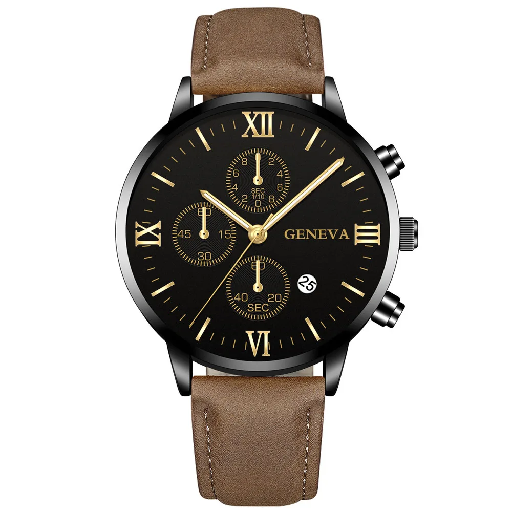 Geneva-reloj deportivo analógico para hombre, cronógrafo de cuarzo, con carcasa de aleación y fecha, de cuero sintético, marca superior de lujo, a