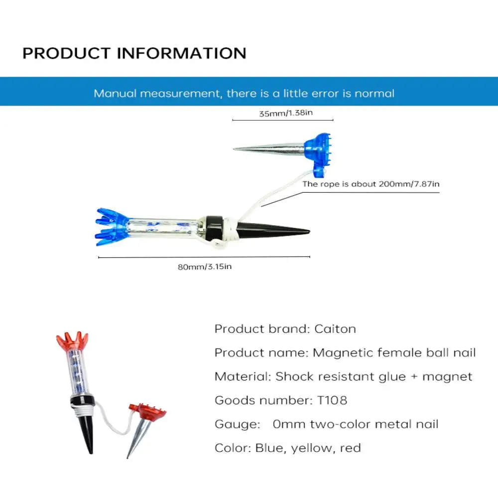 Caden-destacável Metal Golf Tee, vermelho e azul, duas cores, de alta qualidade, magnético, fricção, pequeno, 2.76in, 3.15in, 2PCs