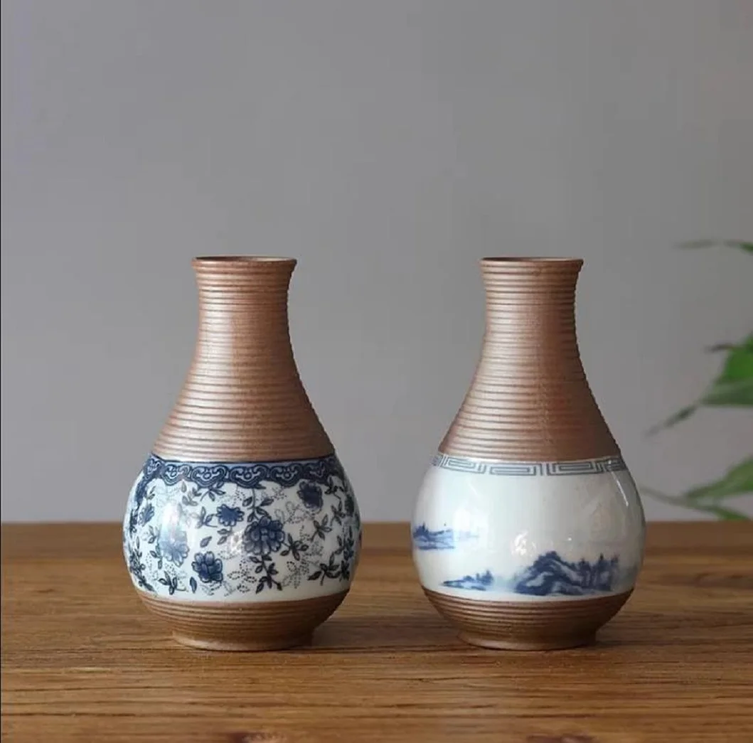 

Ancient Pottery Ceramic Tea Table Ornaments, Blue and White Small Flower Ware, Retro, rough, Antique Ceremony