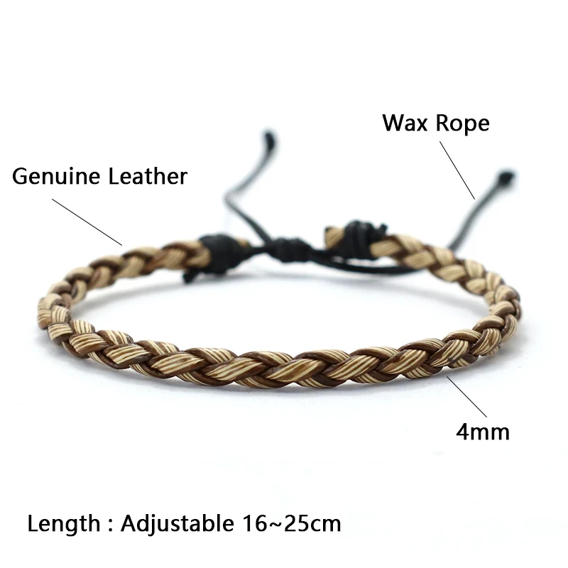 Simple Style Handmade Genuine Leather Bracelet Men Adjustable Wax Rope Leisure Accessories Gift For Him  Pulseiras Masculina