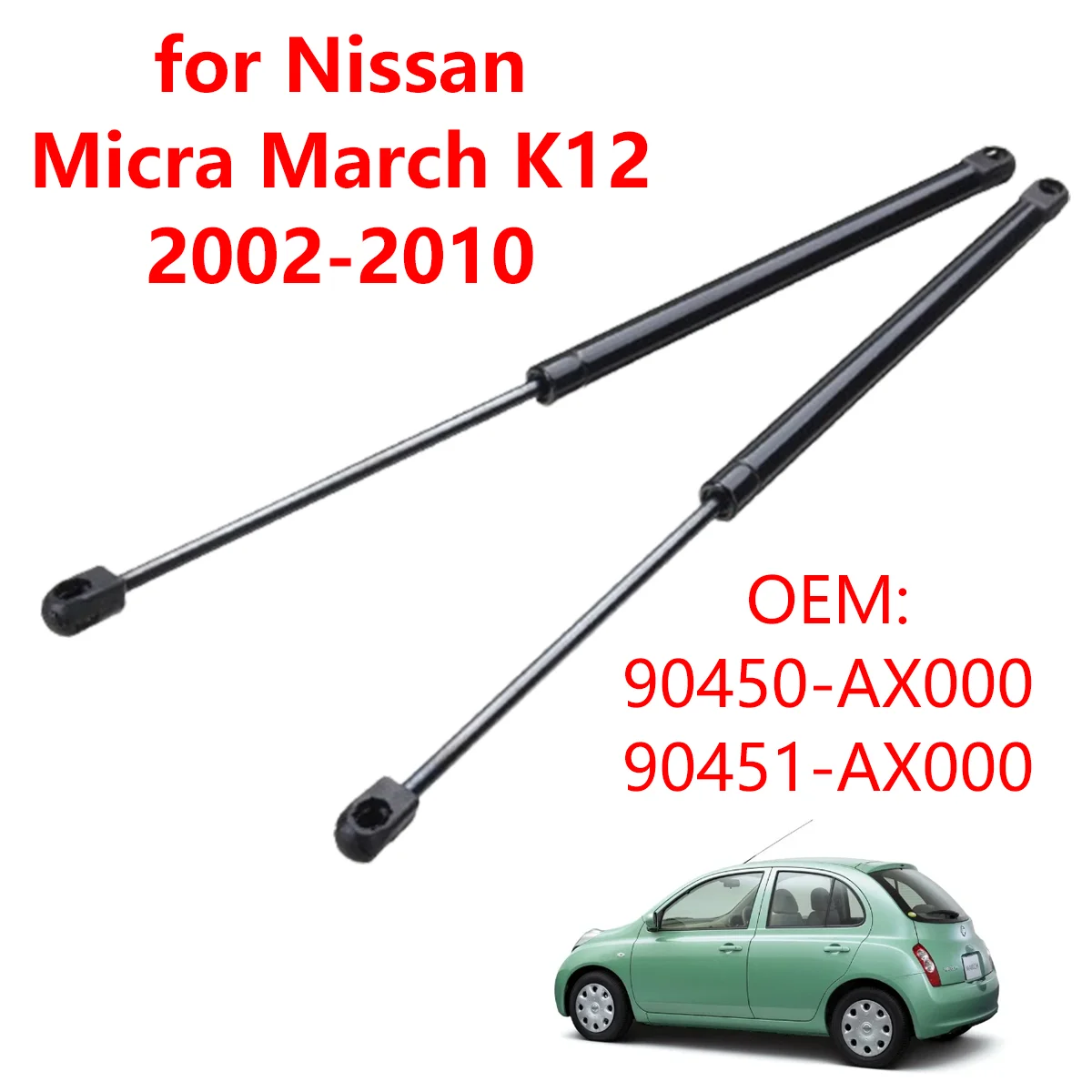 2Pcs Car Rear Tailgate Trunk Boot Gas Strut Lift Support Rods 90450AX000 for Nissan Micra March K12 2002-2010 90450AX610