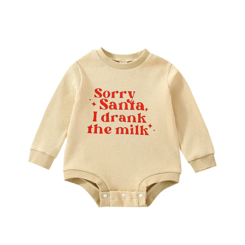 2022-09-13 Lioraitiin 0-24M Infant Baby Boy Girl Spring Autumn Jumpsuit Cartoon Letter Sorry Santa Print  Long Sleeve Jumpsuit