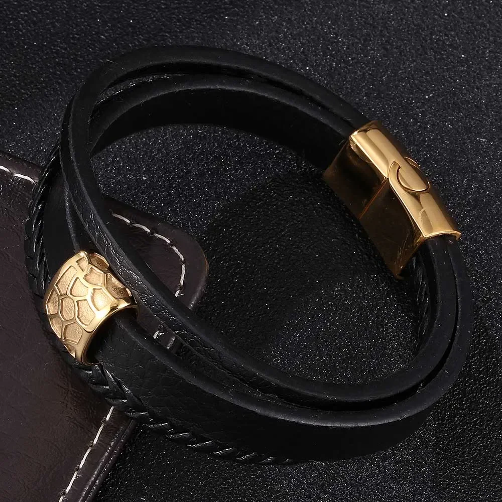 

Luxury Men Multilayer Leather Bangles Magnetic-clasp Braided Multi Layer Wrap Men's Bracelet BB0673