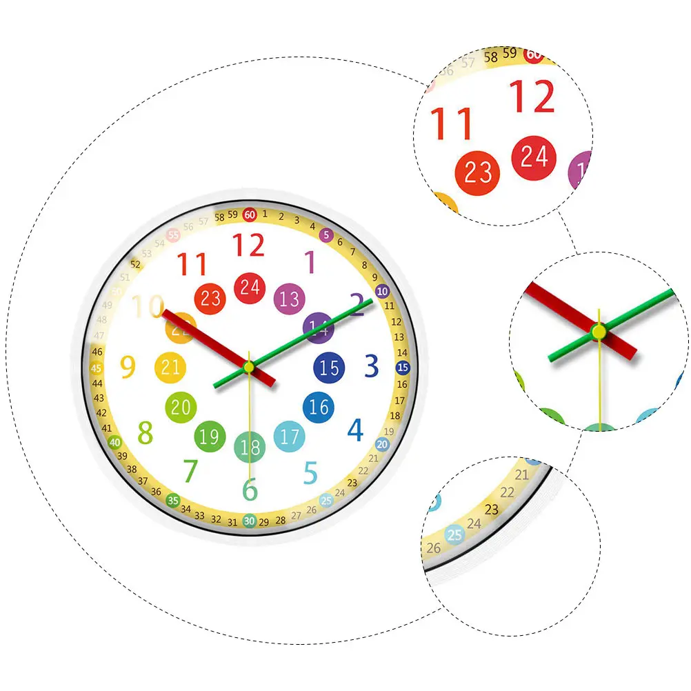 

Silent Learning Wall Clock Hanging Simple Alarm Clocks for Kids Sticker Metal Pointer Child