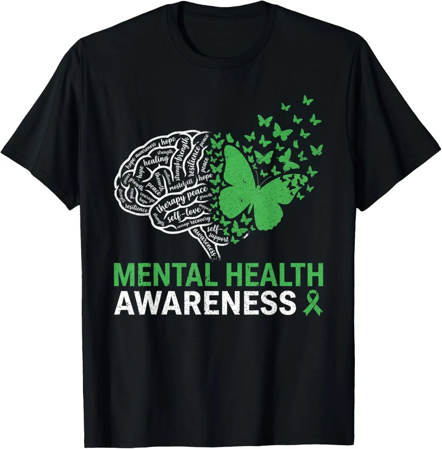 Mental Health Awareness Butterflies T-Shirt 100% Cotton Trendy Y2K Short-Sleeve Tee – Soft, Quick-Drying, & Moisture-Wicking; Ideal for Sports or Casual Wear; Great Gift for Christmas or Halloween.